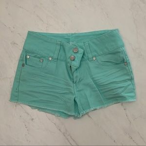 Mid Rise Mint Jean Shorts